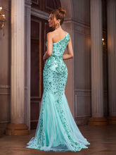 Mint Floral Sequin Mermaid Luxury Evening Dress